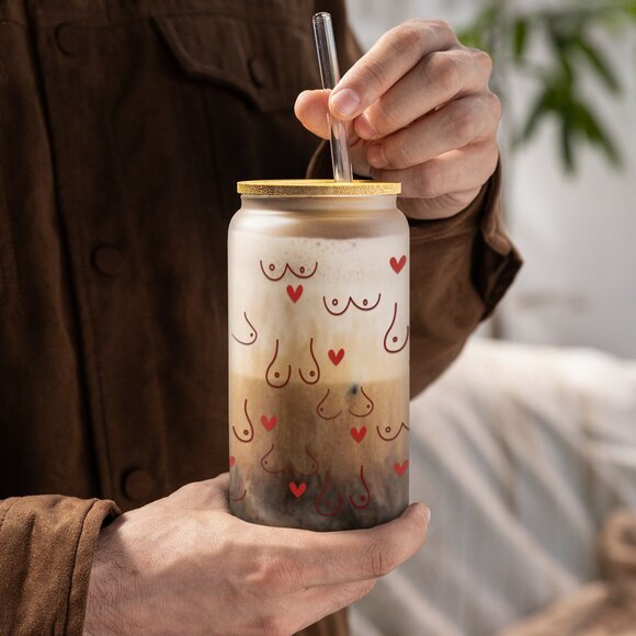 Funny Can Glass Cup, Funny Coffee Mug, Frosted Glass With Heart, Adult Humor - Picture 2 of 6